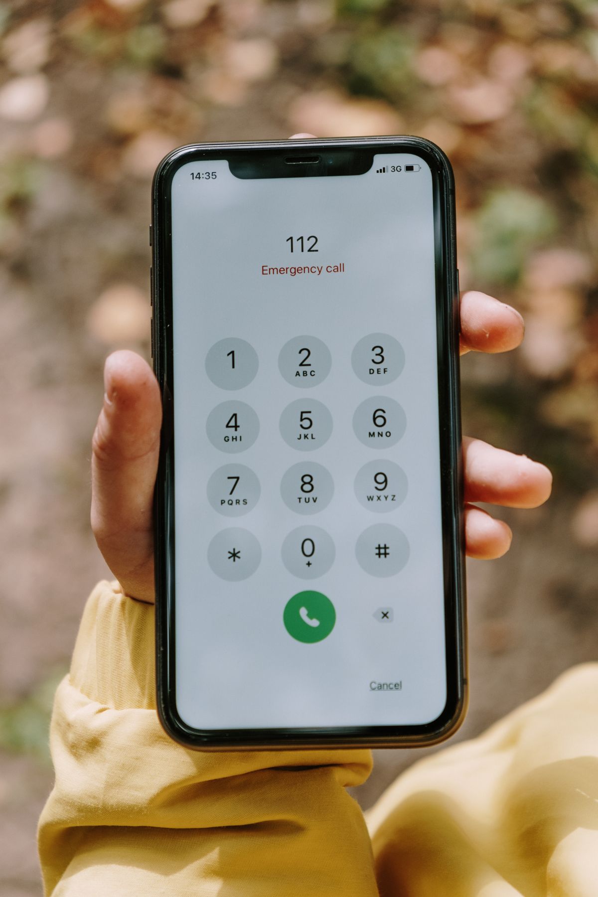 Phone screen showing an emergency call