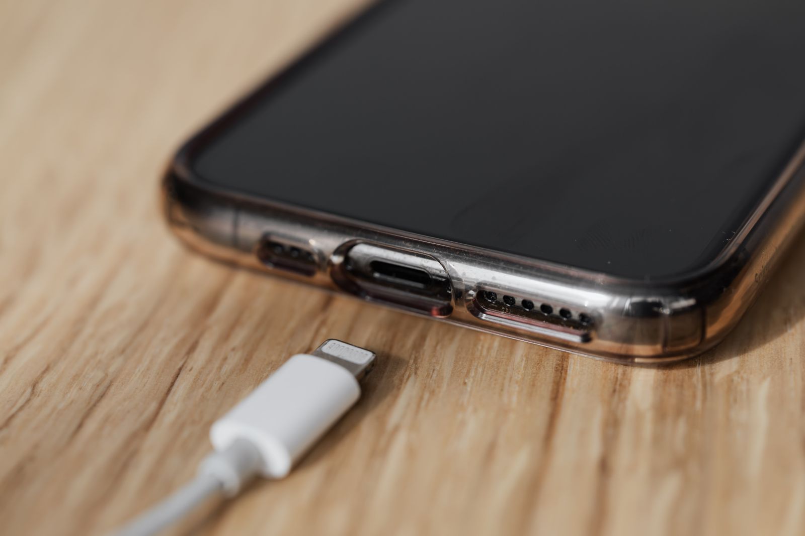 Phone charging cable and port close-up