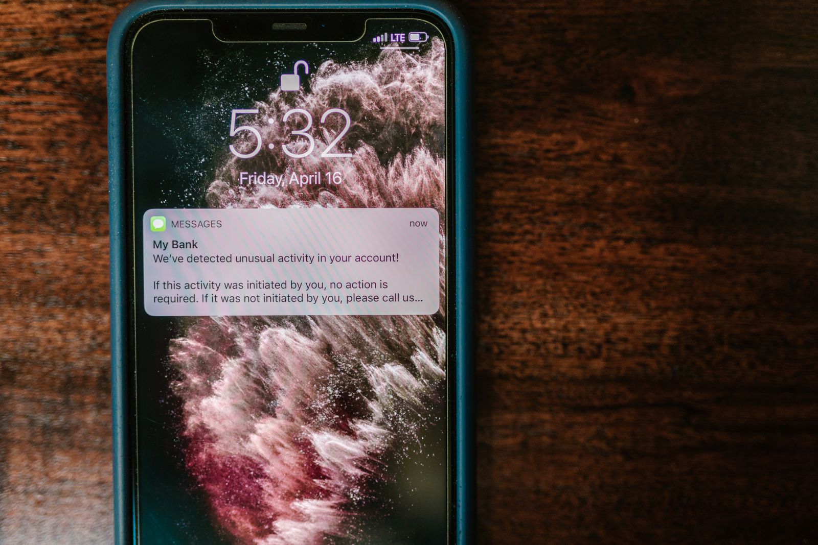 Phone showing a security alert message